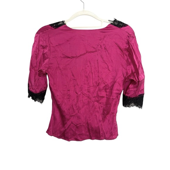Vintage Moda International Y2k Pink Silk Stretch Lace Trim Babydoll Coquette Top - Picture 7 of 12